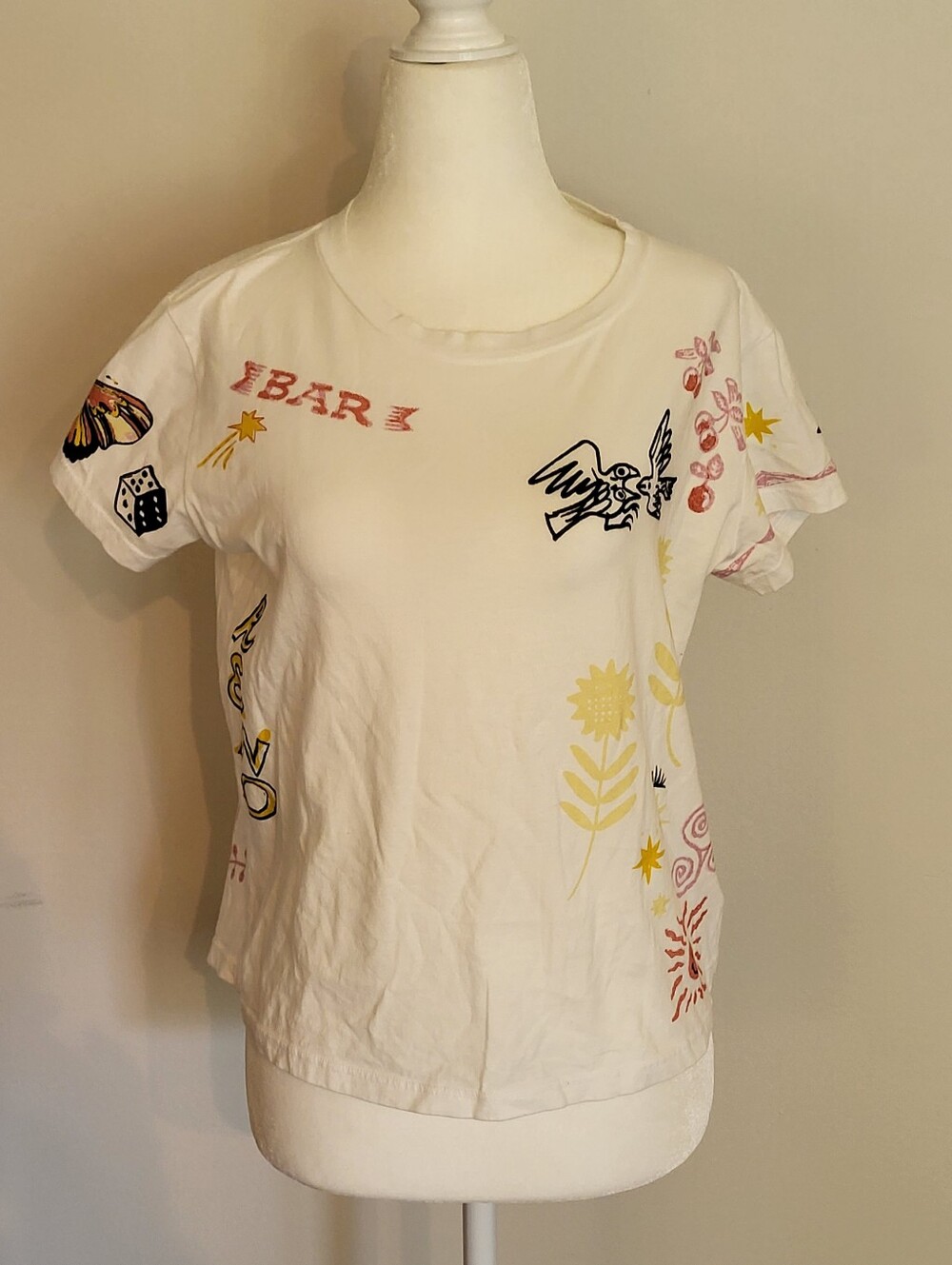 MOTHER The Boxy Goodie Goodie Reno Graphic Tee Yellow XS